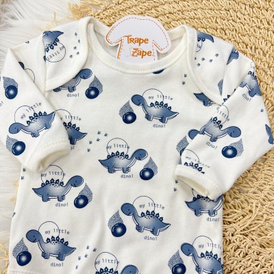 CONJ. DE MALHA 3 PEÇAS - Baby Dino - Azul Jeans e Off White